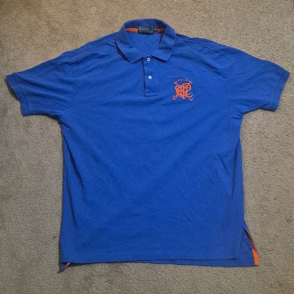 Vintage 90s Polo Ralph Lauren Scribble Logo Polo Shirt Mens XL Blue Embroidered